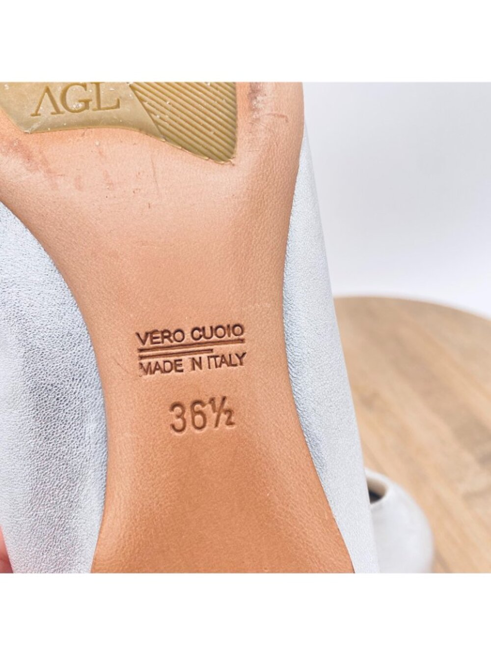 AGL Ballet Flats Womens 7.5 Silver Leather Monika Flats Cap Quiet Luxury Italy - Picture 11 of 13